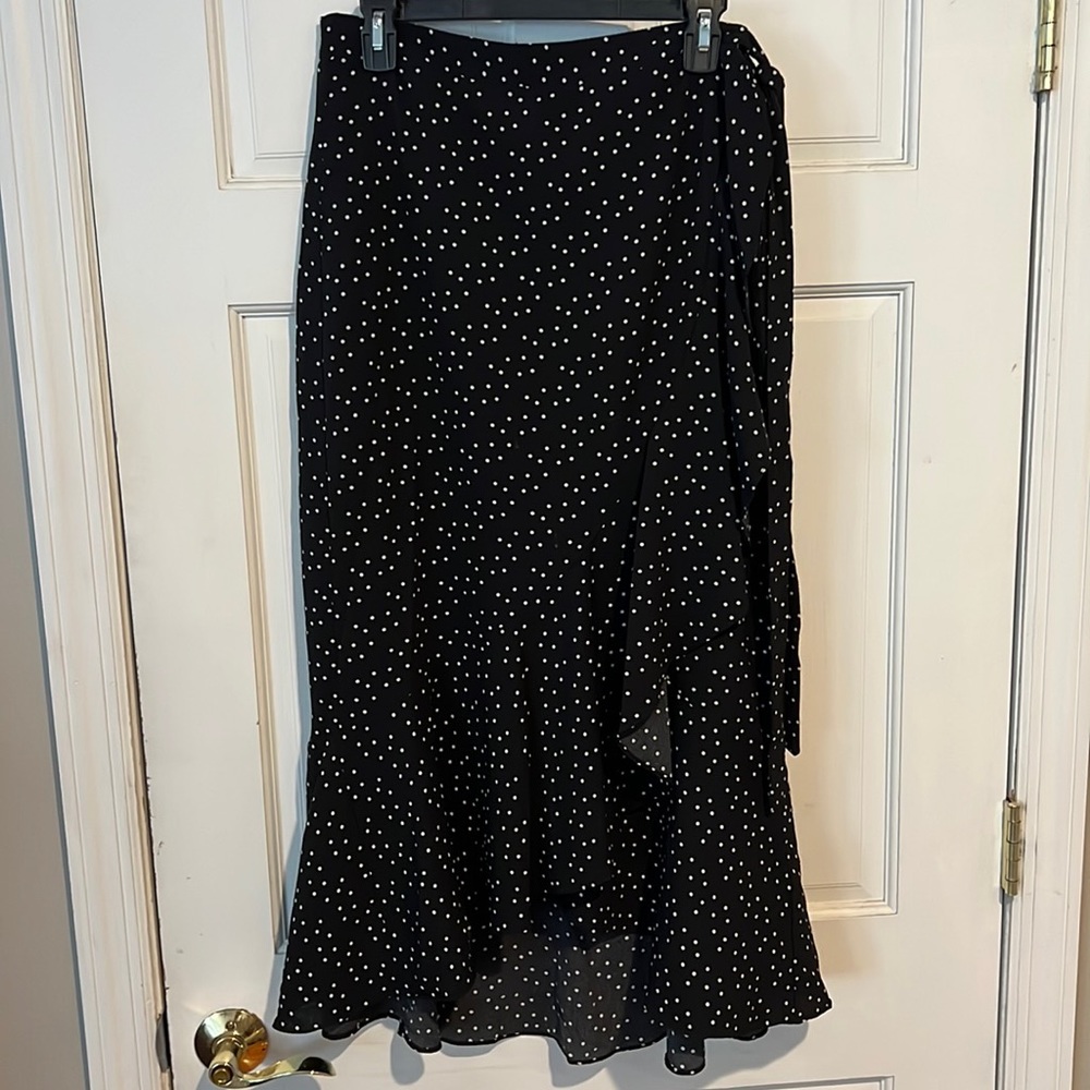 Black polka dot wrap skirt